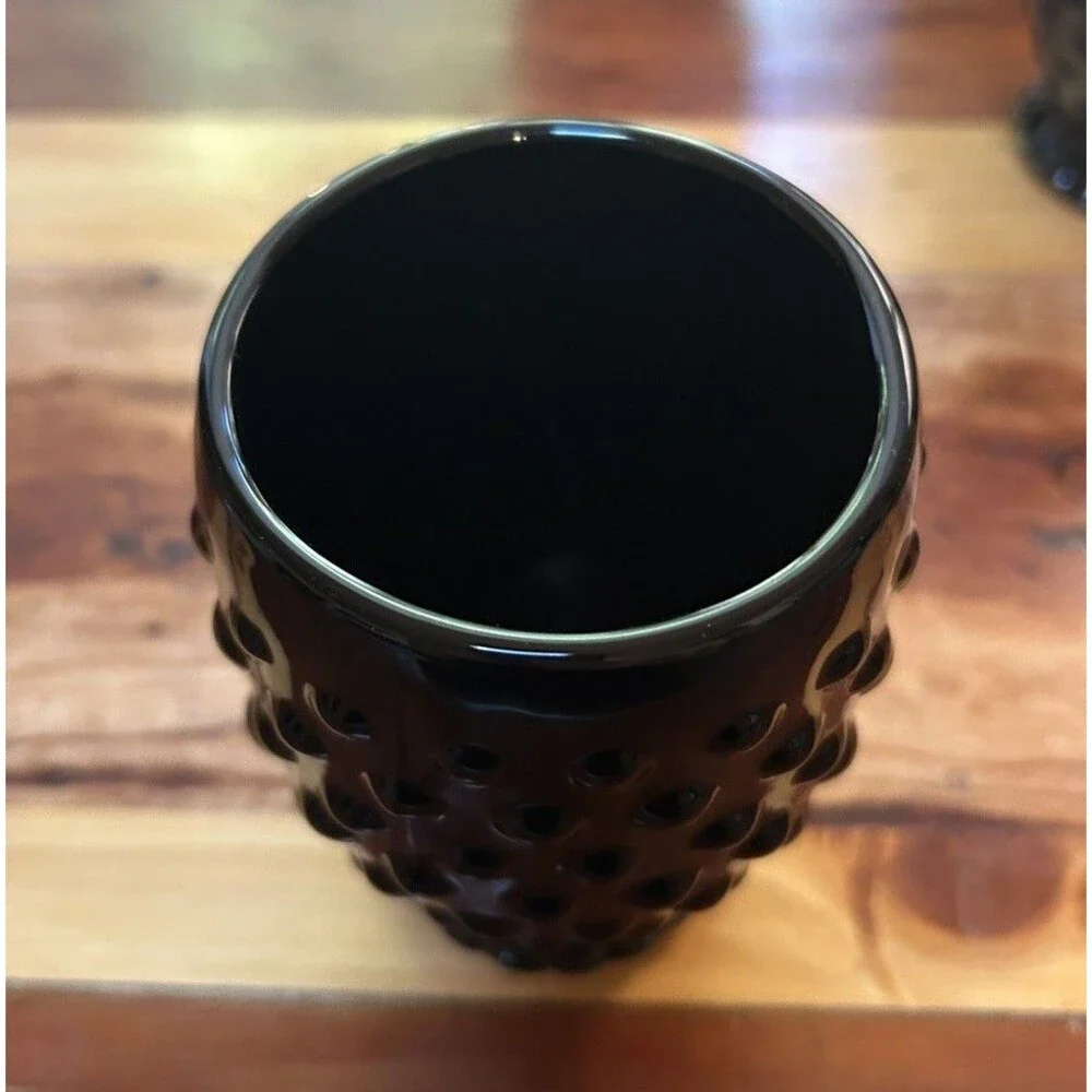 Indiana Tiara Hobnail Ebony Black - Set of 6 Flat Tumbler Glasses Vintage